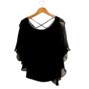 Chaus Rhinestone Embellished Criss Cross Back Butterfly Blouse